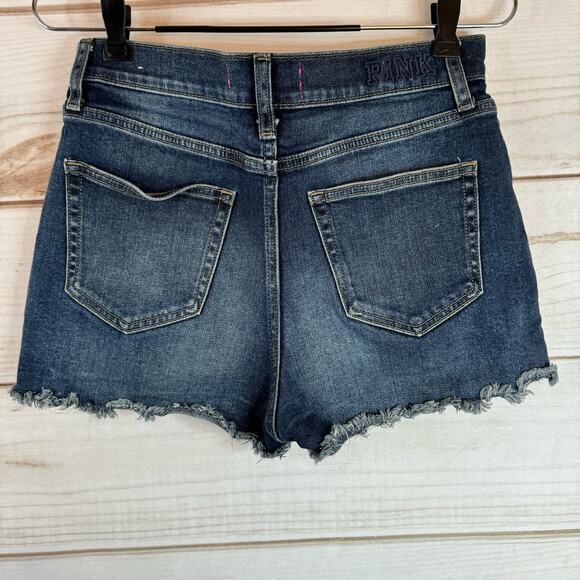 Pink Victoria's Secret Dark Wash Cut Off Distressed Denim Shorts Size 2 - Picture 2 of 4